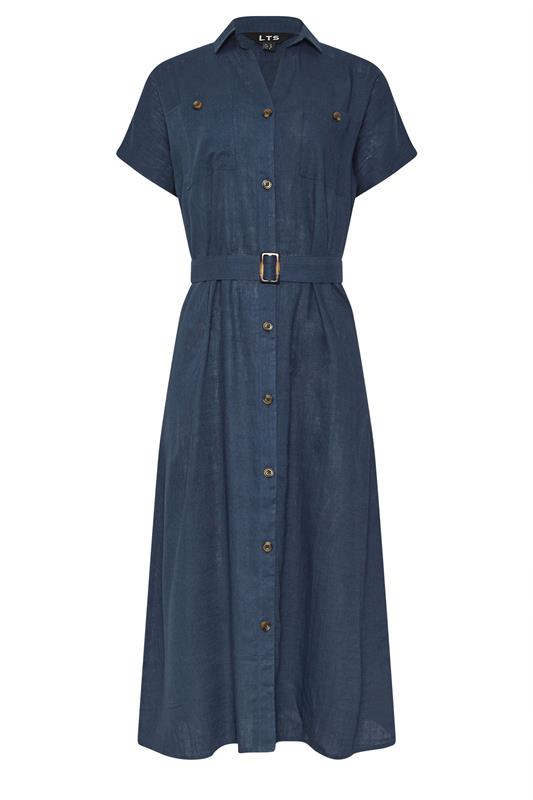 LTS Tall Navy Blue Linen Button Midi Dress | Long Tall Sally 6