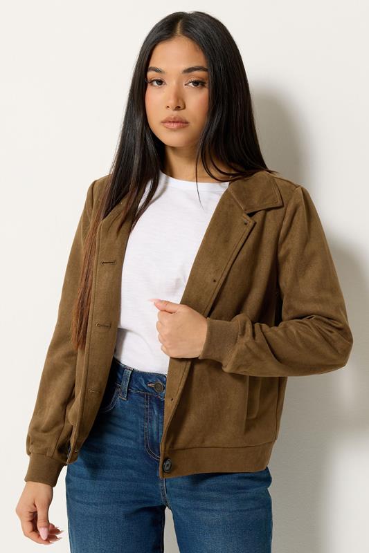  M&Co Petite Brown Faux Suede Button Up Jacket
