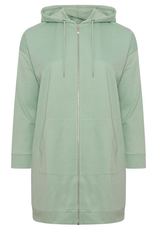 YOURS Plus Size Sage Green Longline Zip Hoodie | Yours Clothing 5