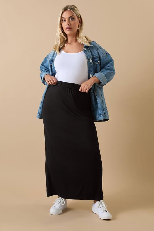 YOURS Plus Size Black Jersey Stretch Maxi Tube Skirt | Yours Clothing 1
