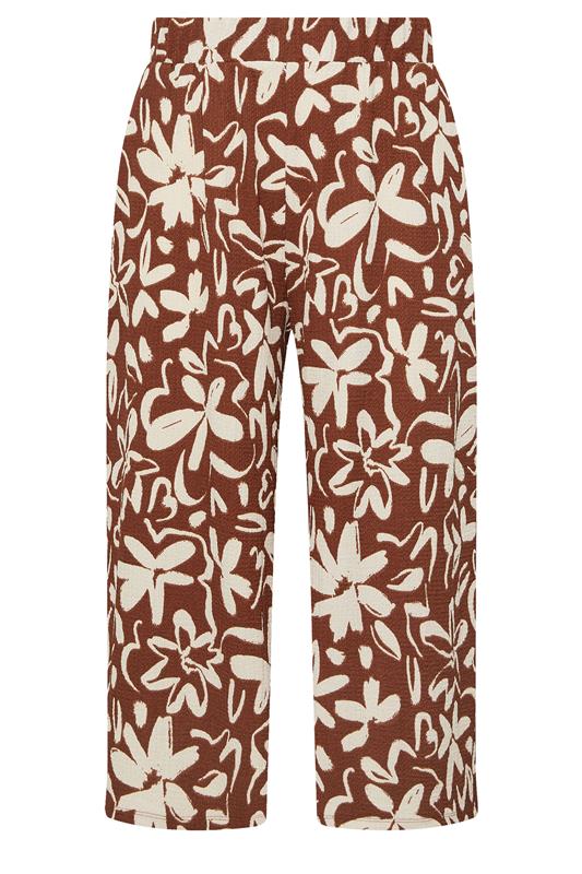 YOURS Plus Size Brown Floral Print Textured Midaxi Culottes | Yours Clothing 5