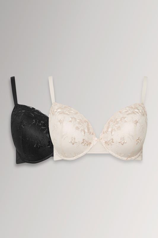 YOURSET 2 PACK Curve Black & White Floral Lace Embroidered Padded Bras