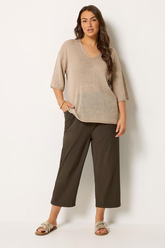 YOURS Curve Chocolate Brown Cool Cotton Cropped Trousers