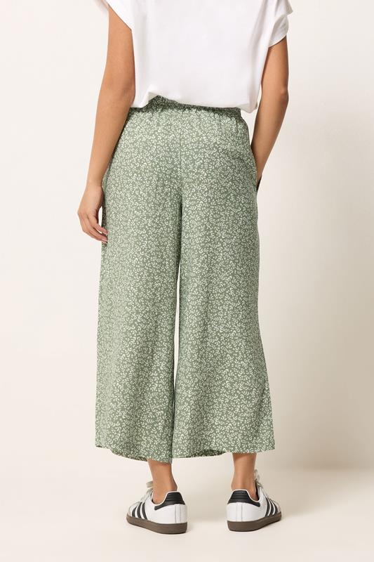 PixieGirl Petite Women's Sage Green Leaf Print Cropped Trousers | PixieGirl 2