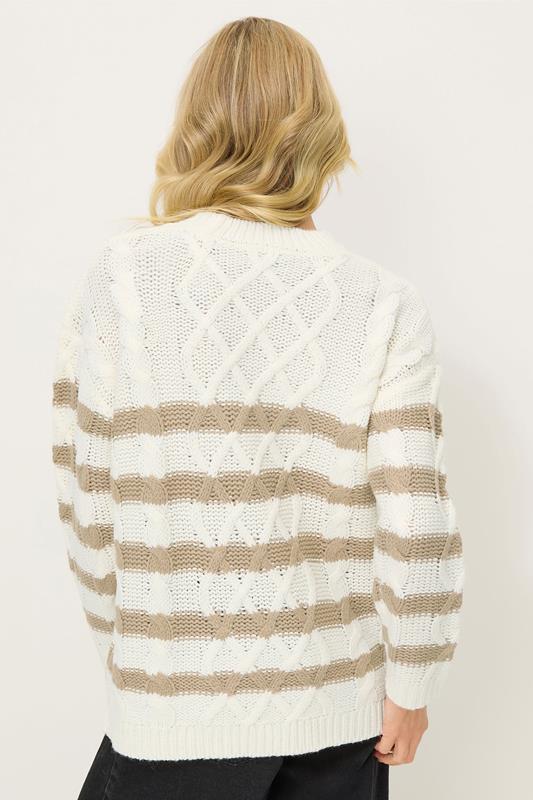 PixieGirl Petite Women's Ivory White Striped Cable Knit Jumper | PixieGirl 2