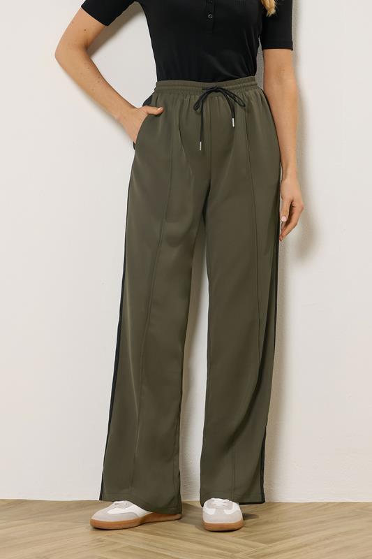 LTS Tall Women's Khaki Green Side Stripe Wide Leg Trousers | Long Tall Sally 1