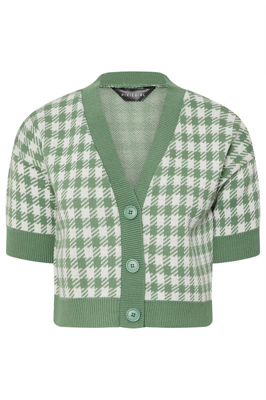 PixieGirl Petite Women's Green Knitted Gingham Cardigan | PixieGirl 5