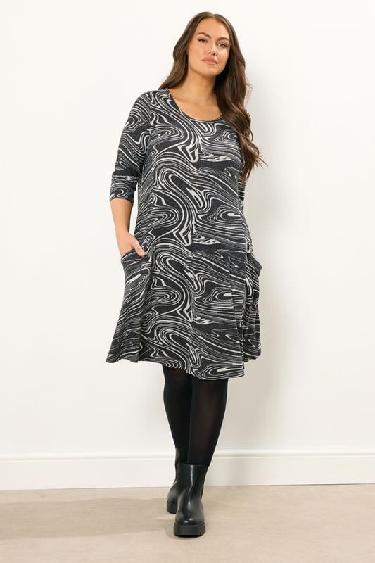 YOURS Plus Size Grey Abstract Soft Touch Pocket Dress | Yours Clothing 1
