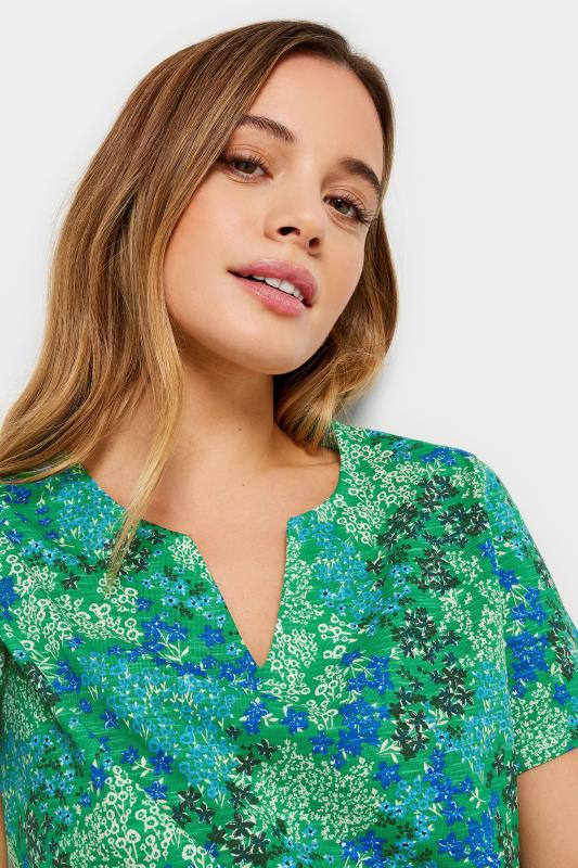 M&Co Petite Green Ditsy Floral Print Notch Neck Cotton T-Shirt | M&Co 6