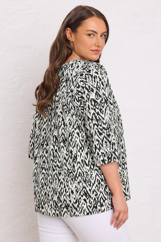EVANS Plus Size Black Abstract Print Pleat Front Henley Top | Evans 2