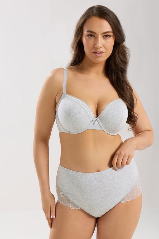 YOURS Curve Grey Marl Lace Back Full Briefs | Yours Clothing 2