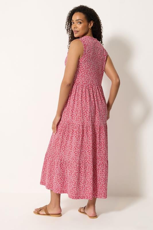 M&Co Red Floral Print Cotton Tiered Maxi Dress | M&Co