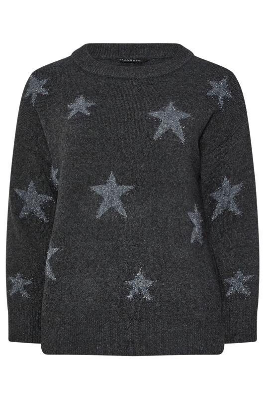 EVANS Plus Size Grey Star Tinsel Detail Jumper | Evans 5