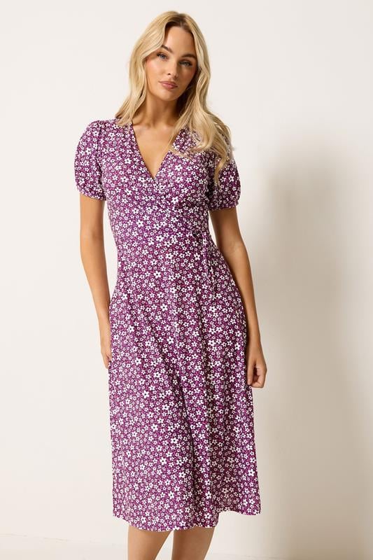  M&Co Berry Red Ditsy Floral Midi Wrap Dress