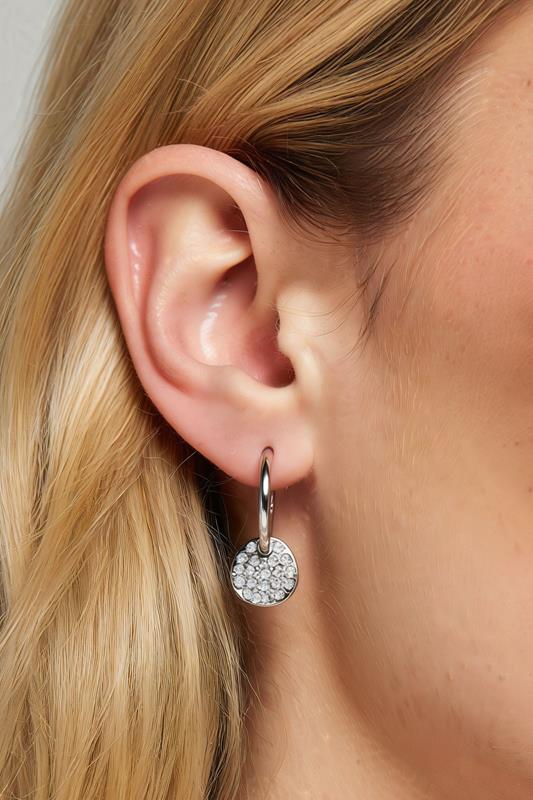 Silver Tone Diamante Disc Huggie Earrings | Yours Clothing  1