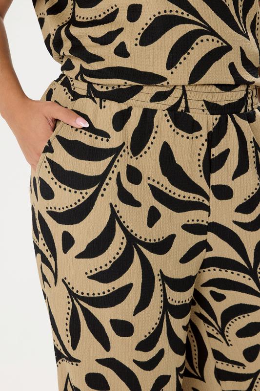YOURS Plus Size Natural Brown Leaf Crinkle Wide Leg Trousers | Yours Clothing 4