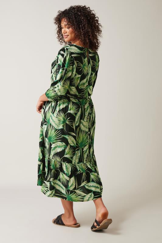 EVANS Plus Size Green Palm Print Tiered Midi Dress | Evans 2