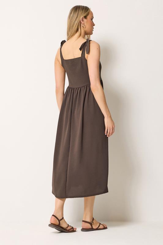 LTS Tall Women's Chocolate Brown Tie Detail Midi Sundress | Long Tall Sally 2