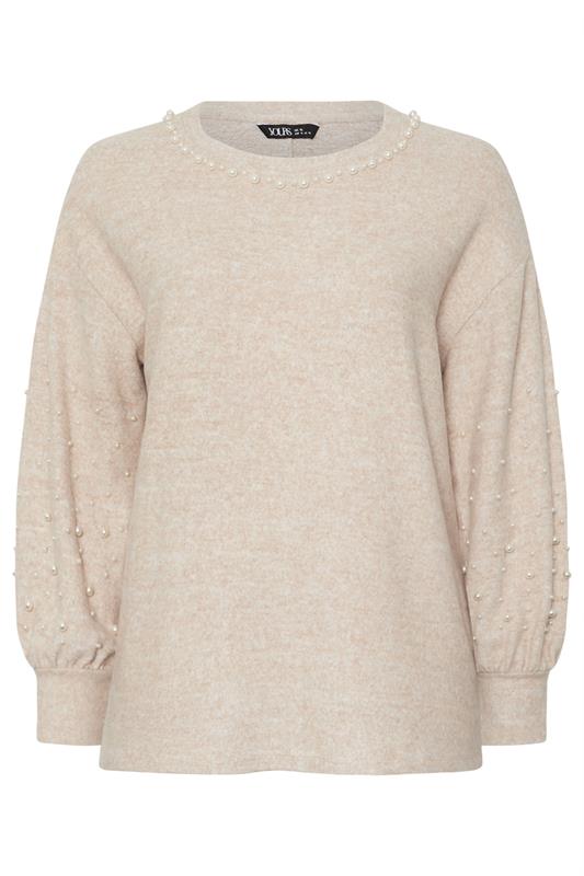 YOURS Plus Size Natural Brown Pearl Embellished Jumper | Yours Clothing 5