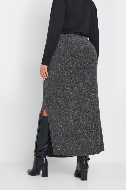 YOURS Plus Size Silver Metallic Side Split Midi Skirt | Yours Clothing 5