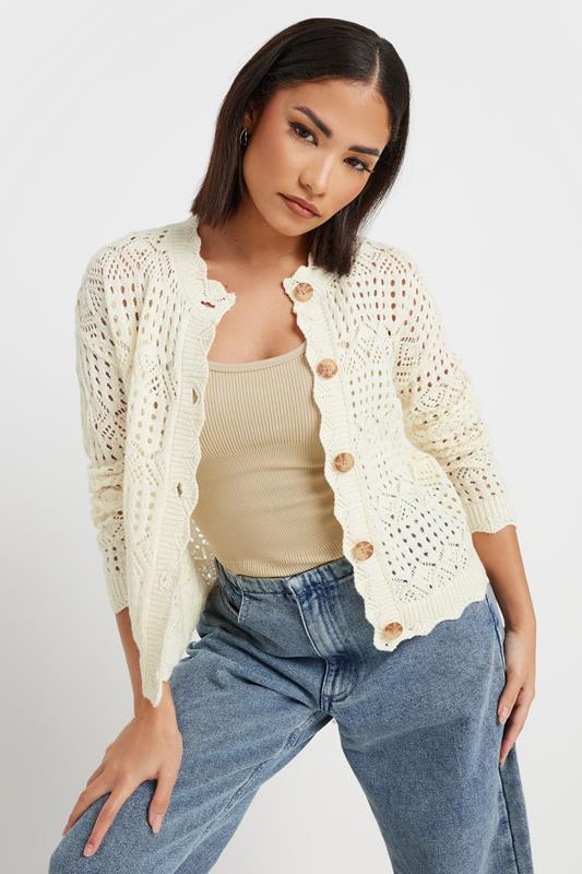 PixieGirl Petite Ivory White Crochet Button Cardigan