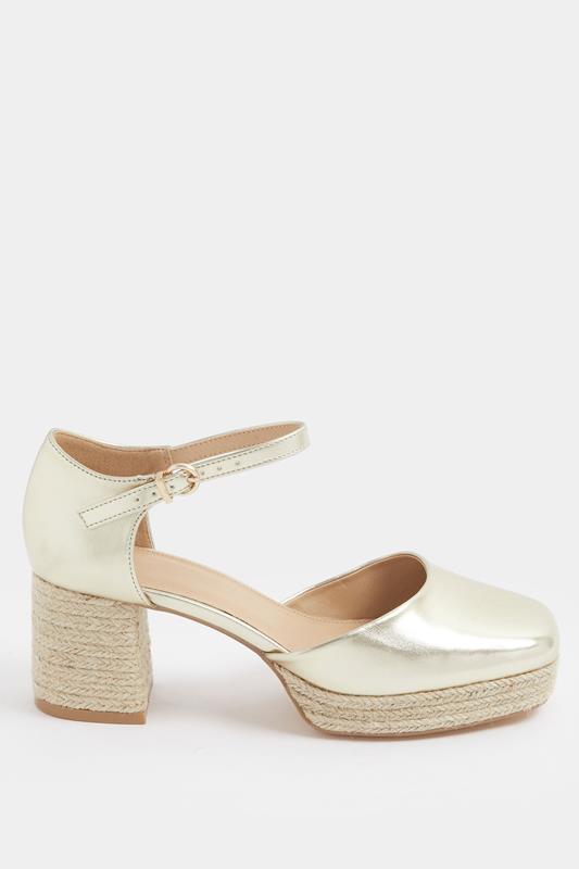 Gold Espadrille Platform Block Heels In Extra Wide EEE Fit | Yours Clothing 2
