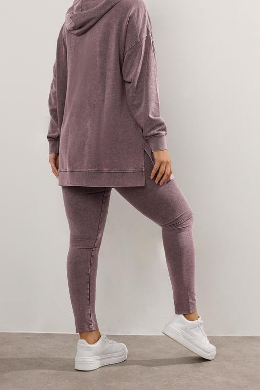 YOURS Plus Size Burgundy Red Acid Wash Leggings | Yours Clothing 2