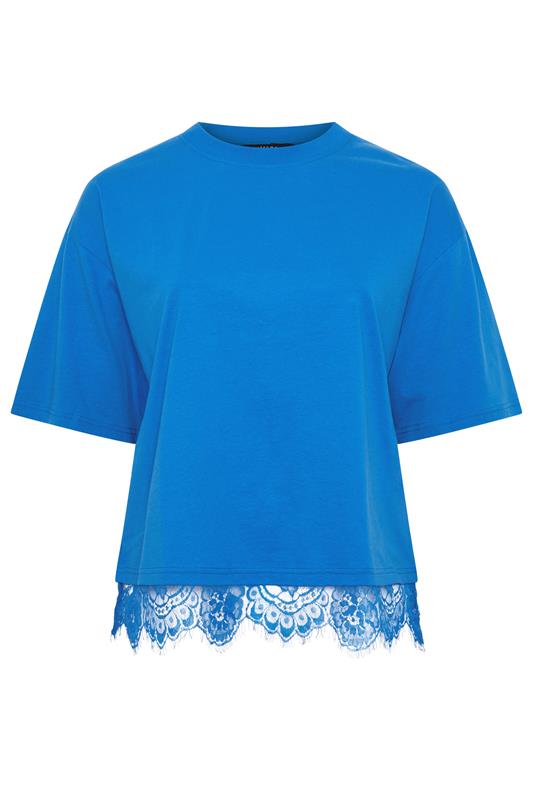 LIMITED COLLECTION Plus Size Cobalt Blue Oversized Lace Hem T-Shirt | Yours Clothing 5