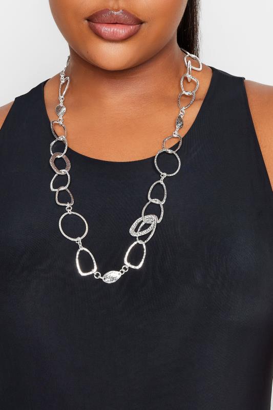 Plus Size  Yours Silver Long Textured Hoop Necklace