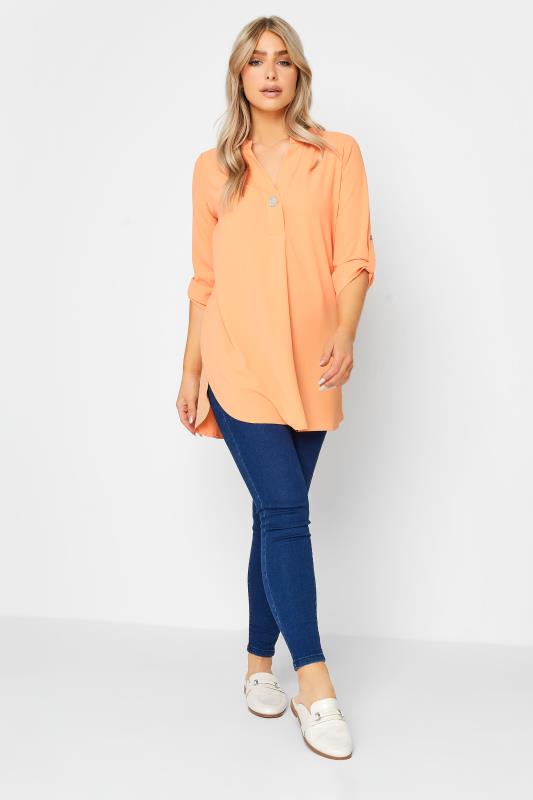 M&Co Light Orange Statement Button Tab Sleeve Shirt | M&Co 2