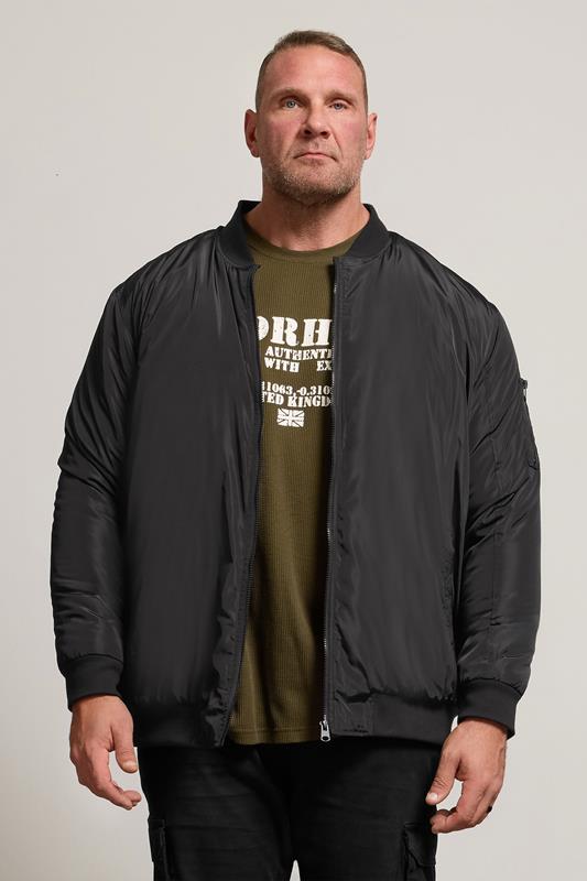  BadRhino Big & Tall Black Zip Through Bomber Jacket | BadRhino 1