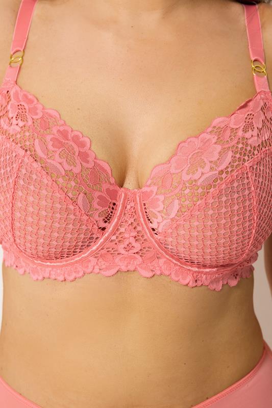 YOURS Plus Size Pink Fishnet Lace Underwired Bra | Yours Clothing 4