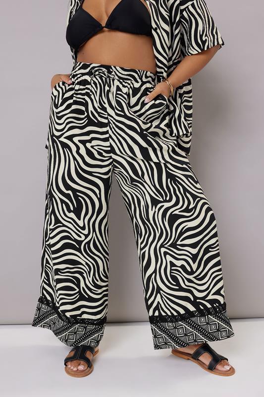 YOURS Plus Size Black & White Zebra Wide Leg Trousers | Yours Clothing 2