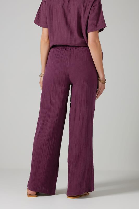 LTS Tall Dark Red Cotton Cheescloth Wide Leg Trousers | Long Tall Sally 2