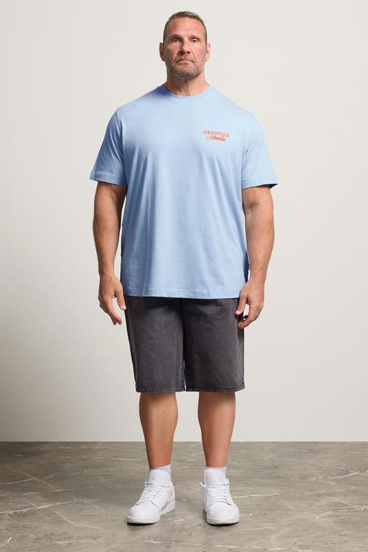 JACK & JONES Big & Tall Light Blue Crew Neck Back Graphic Tee | BadRhino 1