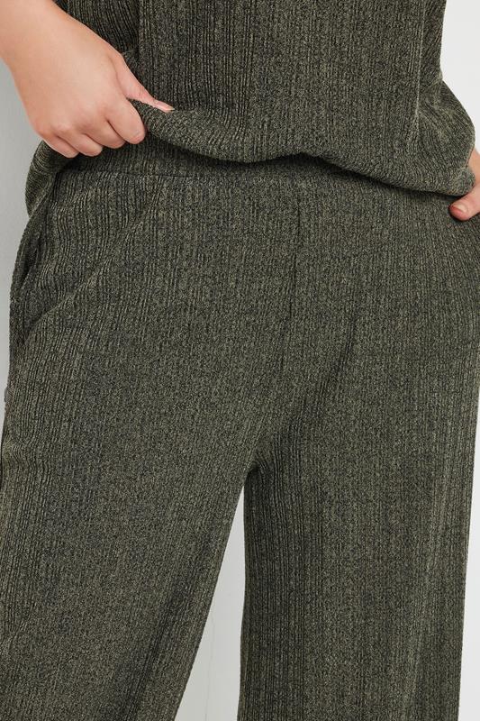 YOURS Plus Size Khaki Green Knitted Wide Leg Trousers | Yours Clothing 4