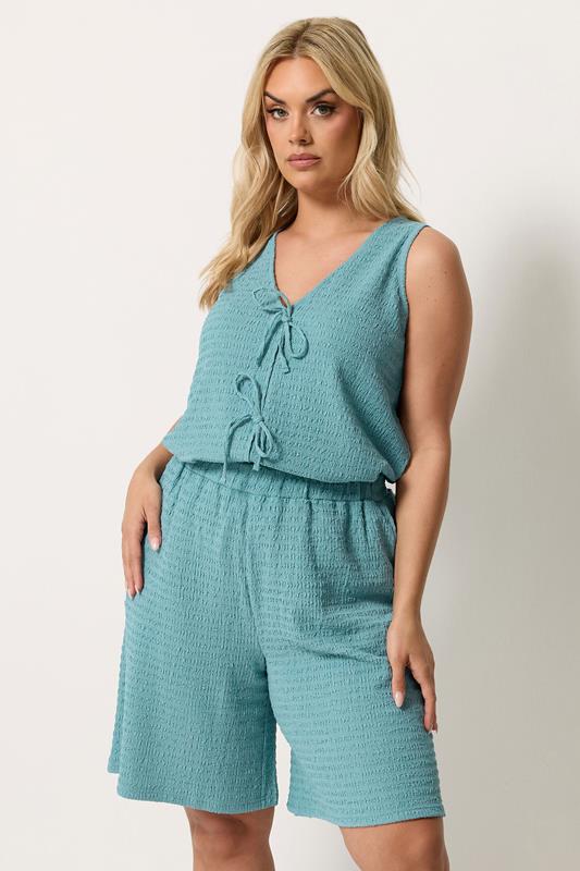 YOURS Curve Light Blue Textured Shorts