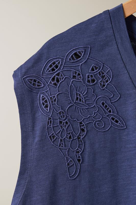 EVANS Plus Size Navy Blue Broderie Anglaise Vest Top | Evans 6