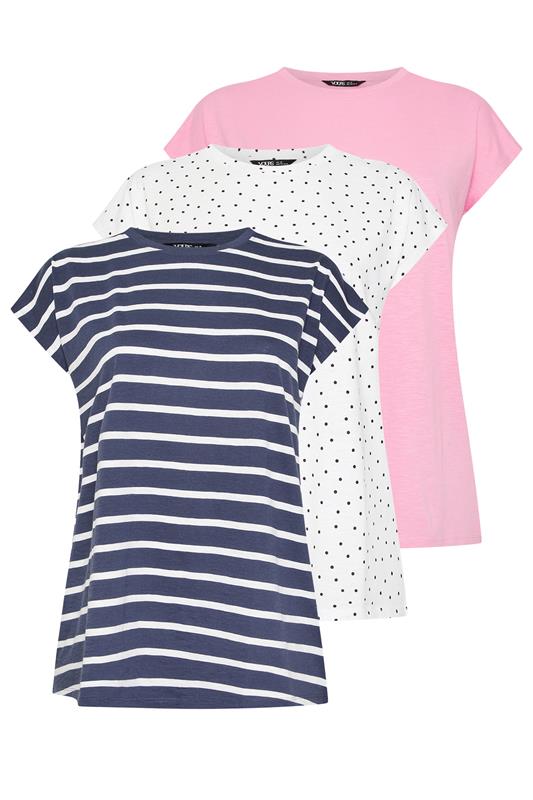 YOURS 3 PACK Plus Size Pink & White Grown-On Sleeves T-Shirts | Yours Clothing 9