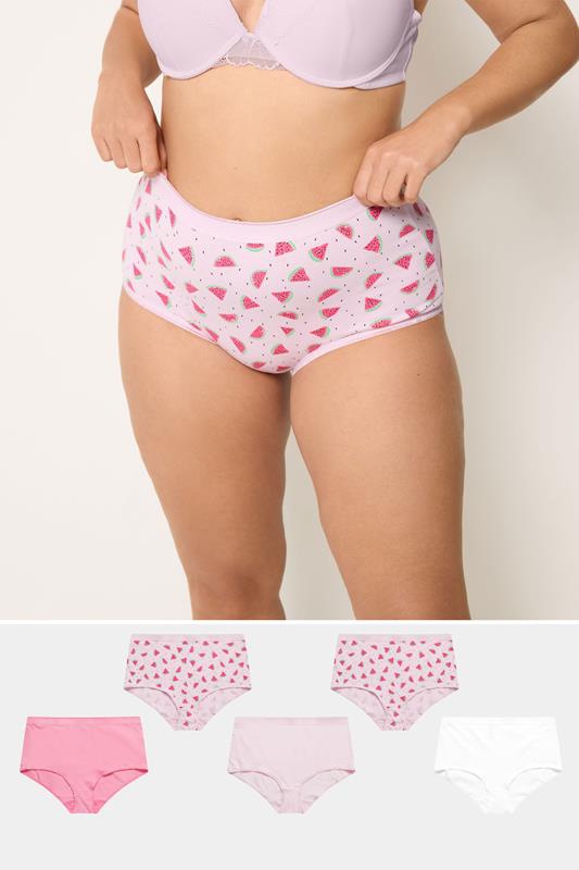 YOURSET 5 PACK Plus Size Pink Watermelon Print Full Briefs | Yours Clothing 1