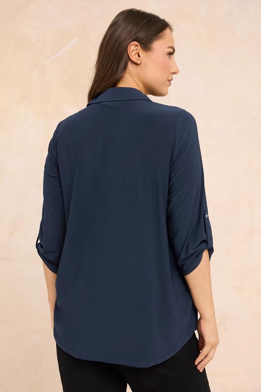 EVANS Plus Size Navy Blue Tab Sleeve Blouse | Evans  2
