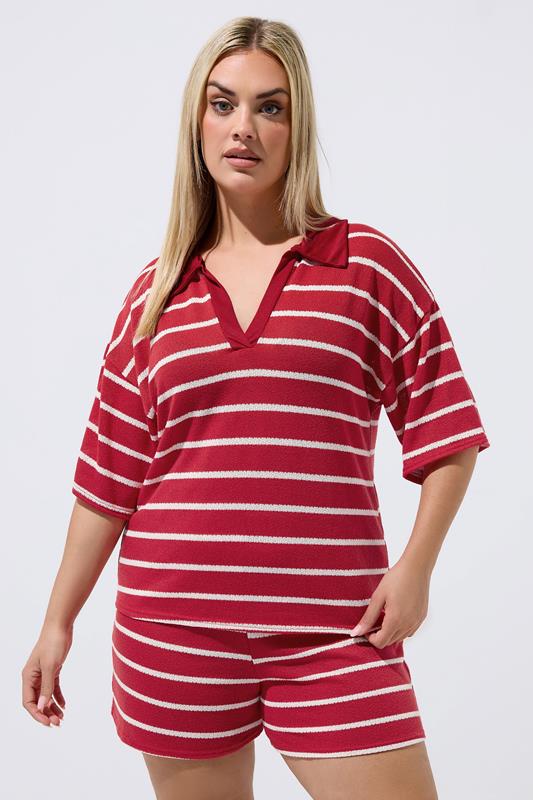 LIMITED COLLECTION Curve Red Stripe Rugby Collar Top