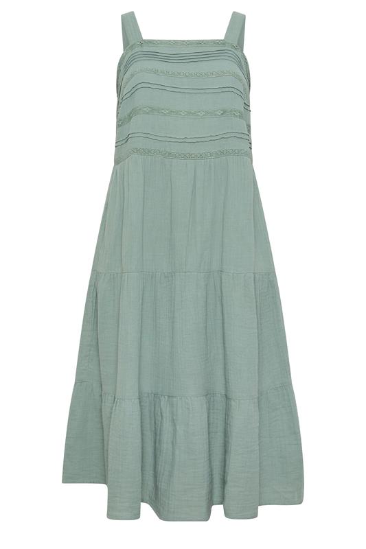 YOURS Plus Size Sage Green Cheesecloth Pleated Tiered Dress | Yours Clothing 6