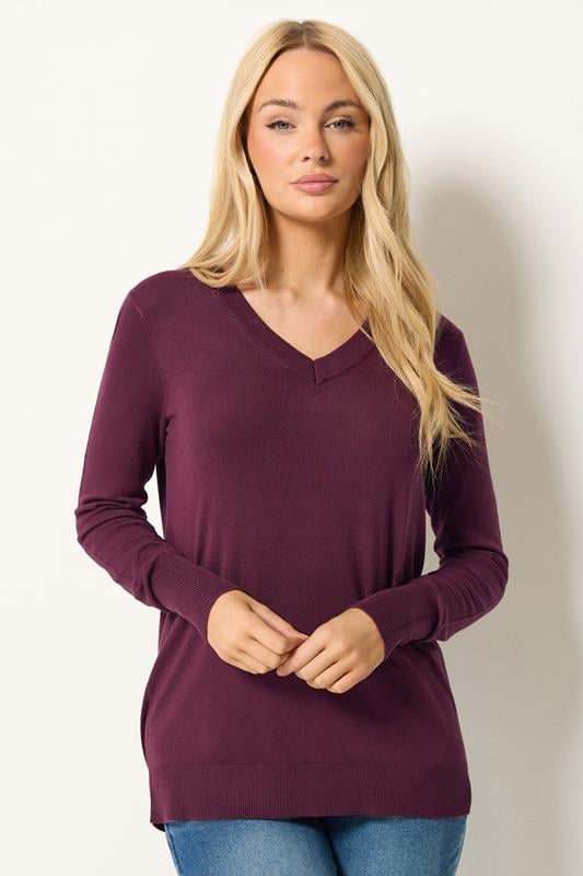  M&Co Berry Purple Long Sleeve V-Neck Jumper