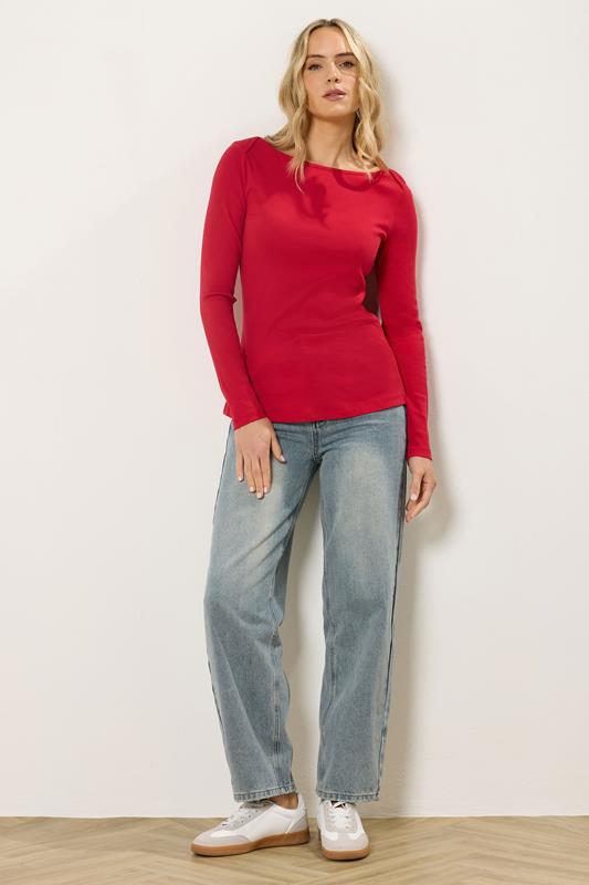 LTS Tall Women's Red Ribbed Boat Neck Top | Long Tall Sally 2