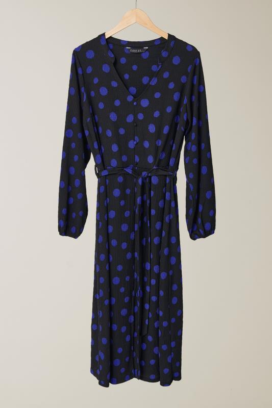 EVANS Plus Size Black & Blue Spot Print Split Front Dress | Yours Clothing  5