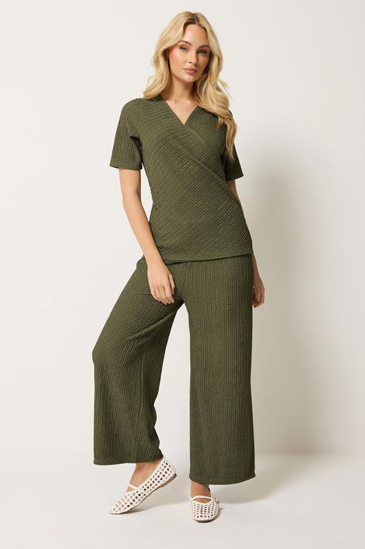  M&Co Khaki Green Wide Leg Cropped Trousers