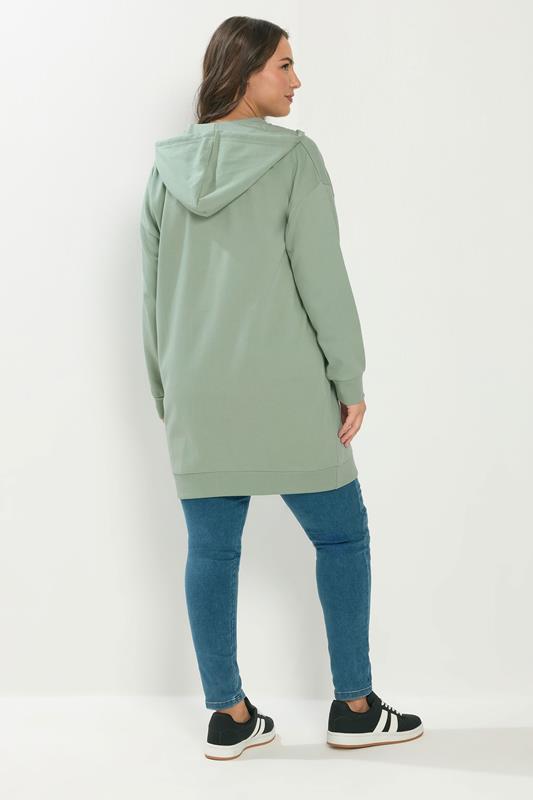YOURS Plus Size Sage Green Longline Zip Hoodie | Yours Clothing 2