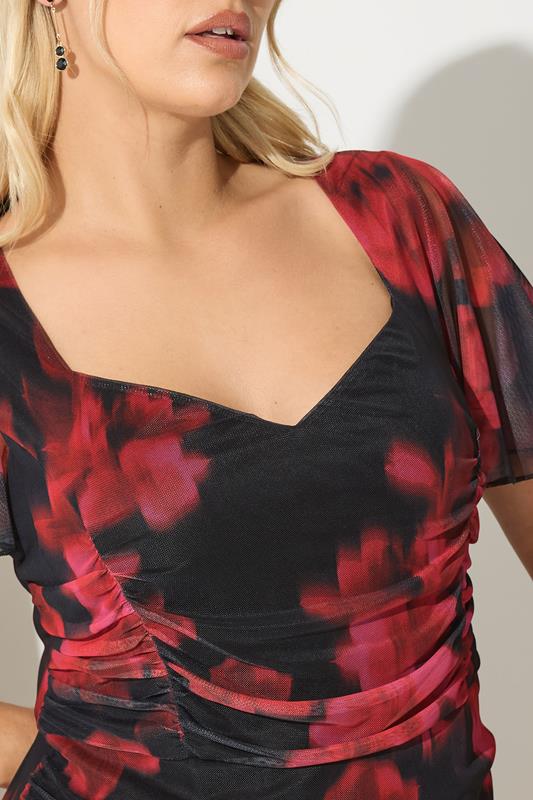 YOURS LONDON Plus Size Red Floral Gathered Midi Dress | Yours Clothing 4