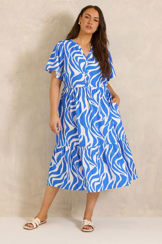 EVANS Plus Size Blue Abstract Print Dress | Evans 1